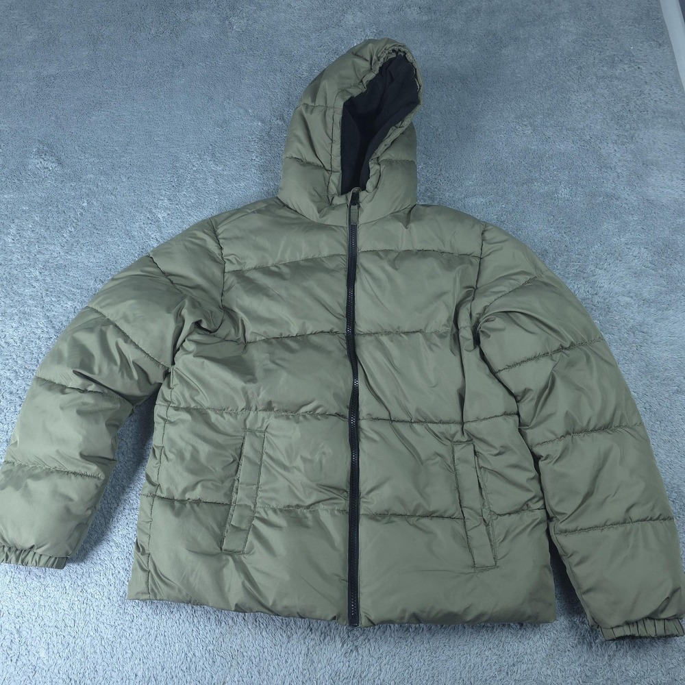 SWISSTECH Puffer Jacket Boys 18 Green Insulated Hooded Full Zip Winter Coat